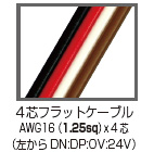 ４芯フラットケーブルAWG16 （1.25sq）ｘ4 芯（左からDN:DP:0V:24V）